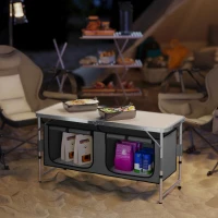 Outsunny Outdoor Aluminum Folding Picnic Table Height Adjustable with Storage Organizer BBQ Camping(m-8)