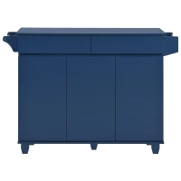 Kitchen Island with Drop Leaf, Rolling Cart with Spice and Towel Rack, 2 Drawers, Adjustable Shelves, 53.5" L x 27.5" W x 36.5" H, Navy Blue(m-2)