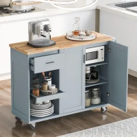 Kitchen Island Cart with Foldable Countertop, Adjustable Shelves, Towel Rack, Drawer, and Lockable Wheels, 49" L x 33.2" W x 37.5" H, Gray+Blue(m-10)