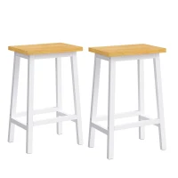 Set of 2 Farmhouse Style Solid Wood Bar Stools with Anti-Scratch Pads, Kitchen Counter Stools with Footrests, 16" L x 11" W x 25.5" H, White(m-2)