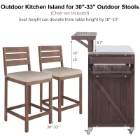 Outdoor Kitchen Island with Raised Shelf, Storage Cabinet, Stainless Steel Top, Rolling Grill Cart with Adjustable Shelves, Spice Rack, Brown(m-7)
