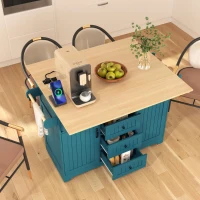 Kitchen Island Cart with Dual Drop Leaf, Rolling Design with Power Outlet, Adjustable Shelves, Spice and Towel Rack, 56" L x 34" W x 36.5" H, Green(m-12)