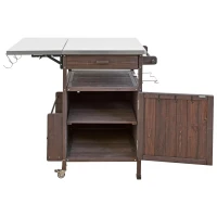 Outdoor Grill Cart with Stainless Steel Top, Storage Cabinet, Drop Leaf, Drawer, Towel Rack, Lockable Wheels, 40.5" L x 21" W x 36.3" H, Brown(m-15)
