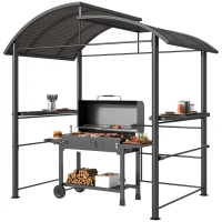 Outsunny 8' x 5' Grill Gazebo Shelter with Interlaced Vented Polycarbonate Roof, Outdoor BBQ Canopy with Side Shelves, Steel Frame for Garden, Patio, Backyard, Dark Gray(m-11)