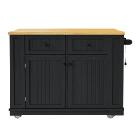 Kitchen Island Cart with Drop Leaf and Power Outlet, Internal Rack, Rolling Kitchen Storage on 5 Wheels, 48" L x 30" W x 37" H, Black(m-2)