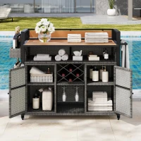 Outdoor Grill Cart with Extended Table Top, Rolling Kitchen Island on Wheels with Storage Cabinet, Double Handle, 53" L x 28.3" W x 41.5" H, Gray(m-9)