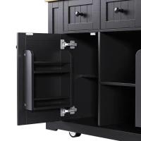Kitchen Island with Internal Rack, Drop Leaf, Power Outlet, Rolling Cart with Adjustable Shelves and Drawers, 50" L x 29.5" W x 36.5" H, Black(m-13)