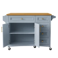 Kitchen Island with Drop Leaf, Towel Rack, 5 Drawers, Adjustable Shelf, Mobile Cart on Wheels with Spice Rack, 52" L x 29.5" W x 36" H, Blue+Grey(m-16)
