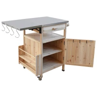 Outdoor Grill Cart with Stainless Steel Top, Storage Cabinet, Drop Leaf, Drawer, Towel Rack, Lockable Wheels, 40.5" L x 21" W x 36.3" H, Natural(m-2)