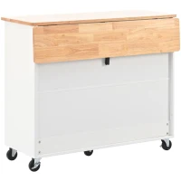 Kitchen Cart with Drop Leaf, LED Light, Sliding Glass Doors, Adjustable Shelf, Central Island with Rolling Wheels, 44" L x 27" W x 37" H, White(m-16)