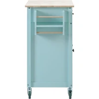 Kitchen Cart with 4-Door Cabinet, 2 Locking Wheels, Shelves and Racks, Cooking Island with Wood Top, 54.5" L x 18.5" W x 36" H, Mint Green(m-15)