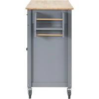 Kitchen Island Cart with 4-Door Cabinet, 2 Drawers, Solid Wood Top, Locking Wheels, Spice and Towel Racks, 54.5" L x 18.5" W x 36" H, Blue(m-15)