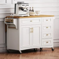 Kitchen Island with Spice Rack, Drop Leaf, Towel Rack, 2 Doors, 5 Drawers, Adjustable Shelf, Embossed Texture, 52" L x 29.5" W x 36" H, White(m-1)