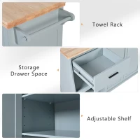 Kitchen Island Cart with Foldable Countertop, Adjustable Shelves, Towel Rack, Drawer, and Lockable Wheels, 49" L x 33.2" W x 37.5" H, Gray+Blue(m-7)