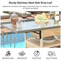Outdoor Grill Cart with Stainless Steel Top, Storage Cabinet, Drop Leaf, Drawer, Towel Rack, Lockable Wheels, 40.5" L x 21" W x 36.3" H, Natural(m-7)