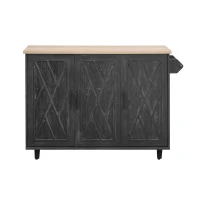 Farmhouse Kitchen Island with Drop Leaf, Internal Racks, Adjustable Shelves, Rolling Cart on Wheels with Towel Rack, 51" L x 29.5" W x 36" H, Black(m-2)