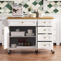 Kitchen Island with Spice Rack, Drop Leaf, Towel Rack, 2 Doors, 5 Drawers, Adjustable Shelf, Embossed Texture, 52" L x 29.5" W x 36" H, White(m-10)