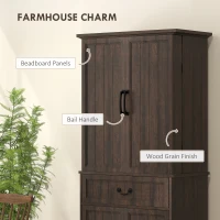 HOMCOM 71" LED Kitchen Pantry Cabinet, Farmhouse Storage Cabinet with Door Shelves, Distressed Brown(m-7)