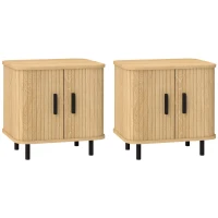 HOMCOM Nightstand Set of 2, Side Table with Shutter Doors, Sofa End Table with Steel Frame, for Bedroom, Living Room, Oak(m-11)