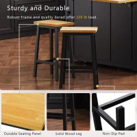 Set of 2 Solid Wood Bar Stools with Anti-Scratch Pads, Farmhouse Design, Kitchen Counter Stools with Footrests, 16" L x 11" W x 25.5" H, Black(m-4)