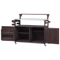 Outdoor Kitchen Island with Raised Shelf, Storage Cabinet, Stainless Steel Top, Rolling Grill Cart with Adjustable Shelves, Spice Rack, Brown(m-15)