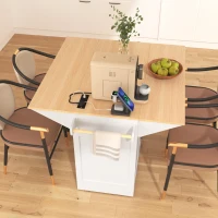 Kitchen Island Cart with Dual Drop Leaf, Power Outlet, Adjustable Shelves, Spice and Towel Rack, 3 Drawers, 56" L x 34" W x 36.5" H, White(m-10)