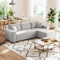 HOMCOM Corner Sofa with Reversible Chaise Lounge, Corduroy L-Shaped Sectional Sofa with Pocket Spring, Light Gray(m-10)