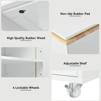 LED Kitchen Island with Extended Table, Power Outlets, Fluted Glass Doors, Utility Cart with Shelves and Cabinet, 56.5" L x 33" W x 38" H, White(m-8)