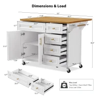 Kitchen Island with Spice Rack, Drop Leaf, Towel Rack, 2 Doors, 5 Drawers, Adjustable Shelf, Embossed Texture, 52" L x 29.5" W x 36" H, White(m-3)