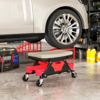 HOMCOM Rolling Garage Stool with Wheels, 300 LBS Capacity Padded Mechanic Stool with Tool Trays Storage, Grey(m-9)