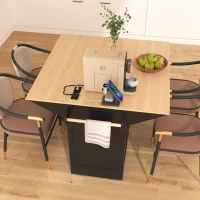 Kitchen Island with Dual Drop Leaf, 3 Drawers, 5 Wheels, Power Outlet, Adjustable Shelves, Spice and Towel Rack, 56" L x 34" W x 36.5" H, Black(m-11)