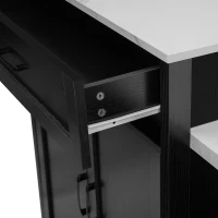 Kitchen Island with Extendable Dining Table for 4-6, Faux Marble Top, Double-Sided Storage, Power Outlet, 2 Drawers, 2 Side Open Shelves, Black(m-13)