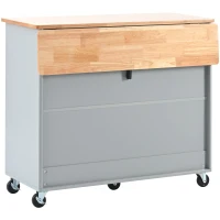Kitchen Island with Wood Drop Leaf, LED Light, Fluted Glass Doors, Adjustable Shelf, Utility Cart with Rolling Wheels, 44" L x 27" W x 37" H, Blue(m-16)