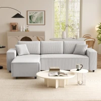 HOMCOM Corner Sofa with Reversible Chaise Lounge, Corduroy L-Shaped Sectional Sofa with Pocket Spring, Light Gray(m-8)