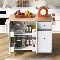 Kitchen Island with 3-Tier Pull-Out Cabinet Organizer, Drop Leaf, Internal Storage Rack, Rolling Cart on Wheels, 54" L x 29" W x 37" H, White(m-10)