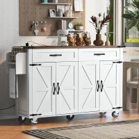 Farmhouse Kitchen Island with Drop Leaf, Power Outlet, Spice Rack and Drawer, Rolling Cart on Wheels, 53.5" L x 29" W x 36.5" H, White(m-1)