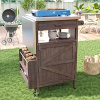 Outdoor Grill Cart with Stainless Steel Top, Storage Cabinet, Drop Leaf, Drawer, Towel Rack, Lockable Wheels, 40.5" L x 21" W x 36.3" H, Brown(m-10)