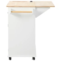 Kitchen Island with Power Outlet, Drop Leaf, Wine Rack, Adjustable Shelves, Utility Cart with Lockable Wheels, 40" L x 29.5" W x 34" H, White(m-14)