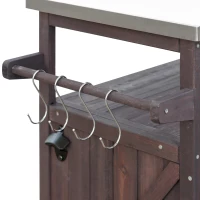 Outdoor Kitchen Island with Spice and Towel Rack, Stainless Steel Top, Rolling Bar Cart with Lockable Wheels, 50" L x 18.5" W x 36.5" H, Dark Brown(m-10)