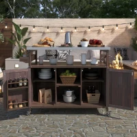 Outdoor Kitchen Island with Spice and Towel Rack, Stainless Steel Top, Rolling Bar Cart with Lockable Wheels, 50" L x 18.5" W x 36.5" H, Dark Brown(m-8)
