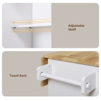 Rolling Kitchen Cart with Rubber Wood Top, Drawer with Dividers, Internal Storage Rack, Adjustable Shelves, 39" L x 26" W x 34" H, White(m-8)