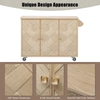 Coastal Kitchen Island Cart with Drop Leaf, Handwoven Ash Veneer Doors, Adjustable Shelves, Lockable Wheels, 51" L x 29.5" W x 36" H, Natural(m-7)