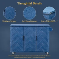 Farmhouse Kitchen Island with Drop Leaf, Rolling Cart on Wheels, 3D Wave Stripes Ash Veneer, Internal Rack, Adjustable Shelves, Navy Blue(m-4)