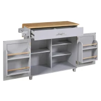 Kitchen Cart with Rubber Wood Top, Internal Storage Rack, Drawer with Dividers, Utility Island with Adjustable Shelves, 39" L x 26" W x 34" H, Gray(m-13)