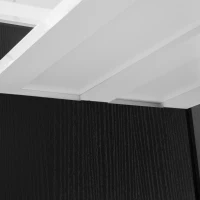 Kitchen Island with Extendable Dining Table for 4-6, Faux Marble Top, Double-Sided Storage, Power Outlet, 2 Drawers, 2 Side Open Shelves, Black(m-14)