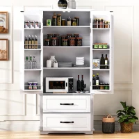 Farmhouse Kitchen Pantry Cabinet with Embossed Texture, 2 Drawers, 8 Door Shelves, Adjustable Shelves, Anti-Tip Kit, 30.5" L x 16" W x 71" H, White(m-9)