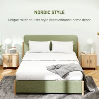 HOMCOM Nightstand Set of 2, Side Table with Shutter Doors, Sofa End Table with Steel Frame, for Bedroom, Living Room, Oak(m-4)