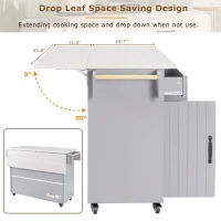 Kitchen Cart with Trash Can Storage, Drop Leaf, Adjustable Shelf, Utility Island with Spice and Towel Rack, 51" L x 31.5" W x 35" H, Gray(m-8)