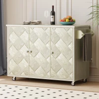 Kitchen Island Cart with Drop Leaf, Handwoven Ash Veneer Doors, Adjustable Shelves, and Lockable Wheels, 51" L x 29.5" W x 36" H, Champagne(m-1)