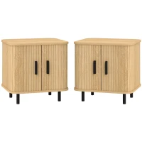 HOMCOM Nightstand Set of 2, Side Table with Shutter Doors, Sofa End Table with Steel Frame, for Bedroom, Living Room, Oak(m-2)
